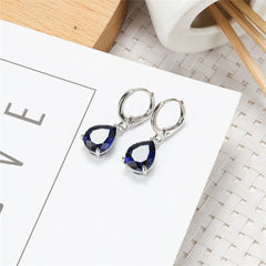 Navy Crystal & Silver-Plated Teardrop Earrings