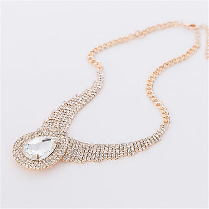 Crystal and Cubic Zirconia Layer Drop Statement Necklace, pendant necklace for women, everyday style, front view