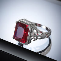 Red Crystal & Silver-Plated Openwork Floral Princess-Cut Ring