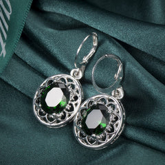 Green Crystal & Silver-Plated Floral Drop Earrings