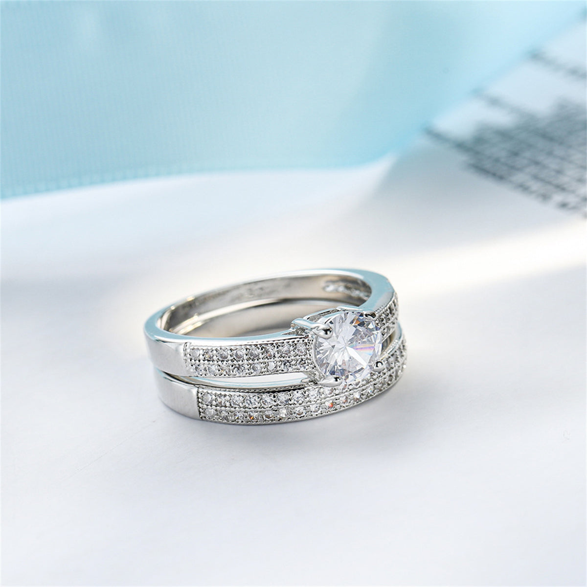 Crystal & Cubic Zirconia Pavé Stacking Ring Set