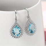Blue Crystal & Silver-Plated Pear-Cut Halo Drop Earrings