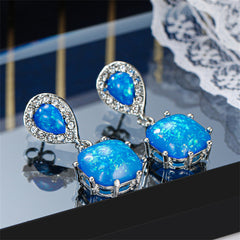 Blue Opal & Cubic Zirconia Drop Earrings