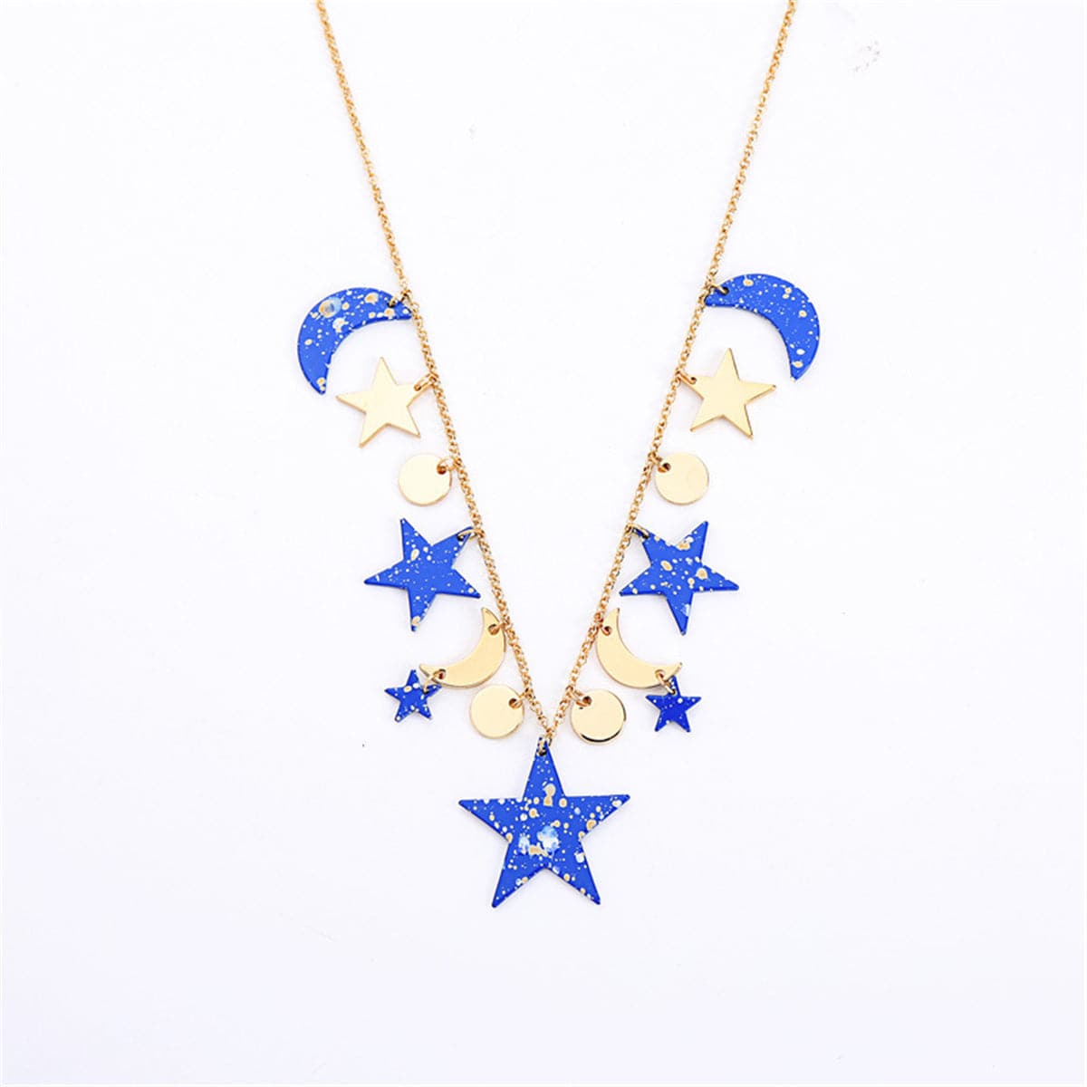 Blue Acrylic & 18K Gold-Plated Moon & Star Statement Necklace