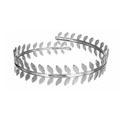 Silver-Plated Laurel Leaves Bypass Arm Cuff, everyday style, side view