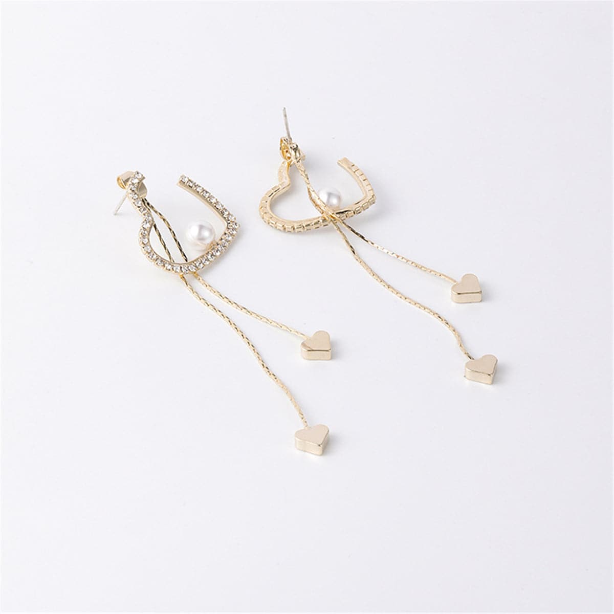 Pearl & Cubic Zirconia 18K Gold-Plated Heart Tassel Drop Earrings