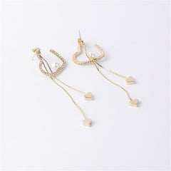 Pearl & Cubic Zirconia 18K Gold-Plated Heart Tassel Drop Earrings