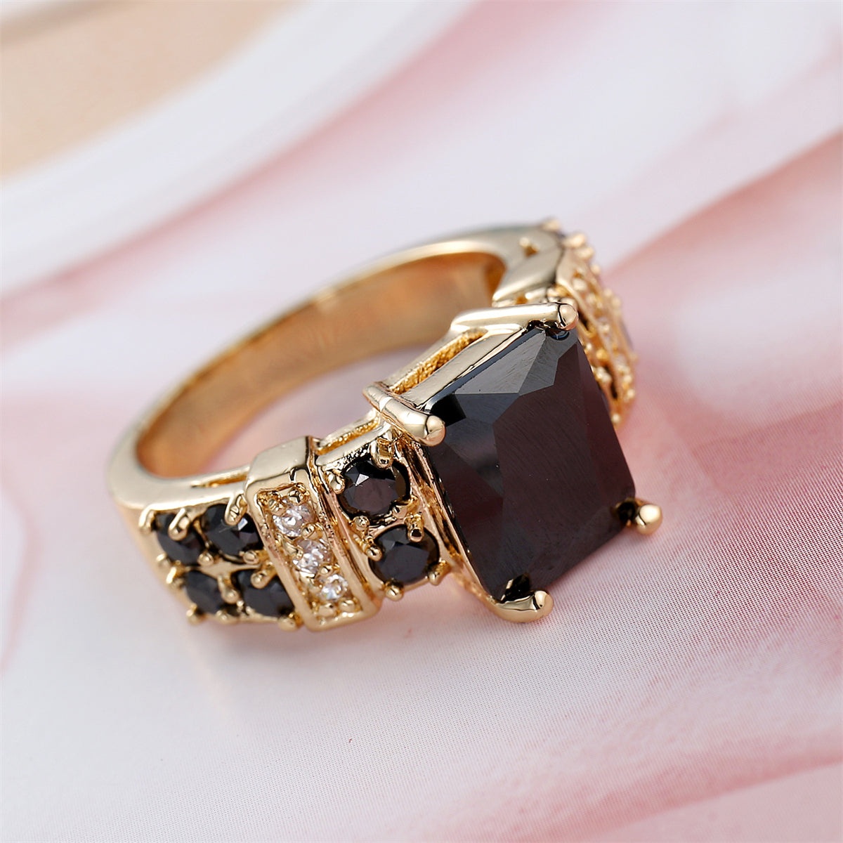 Black Crystal & Cubic Zirconia 18K Gold-Plated Multi-Row Radiant-Cut Ring