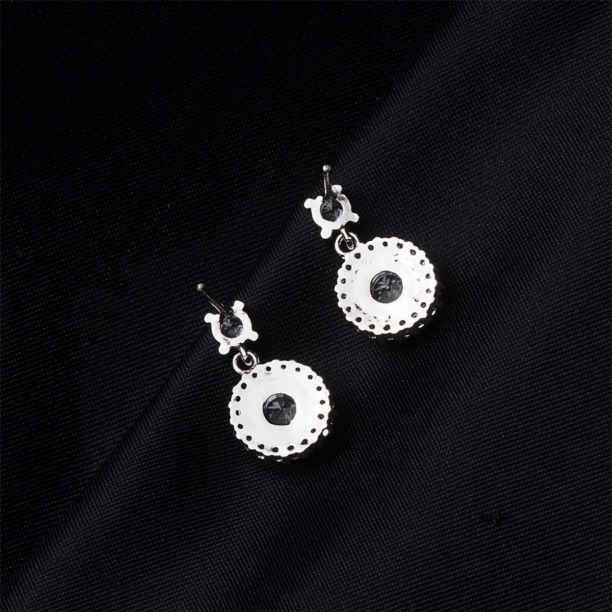 Cubic Zirconia and Silver-Plated Round-Cut Halo Drop Earrings, silver drop earrings for women, styled look