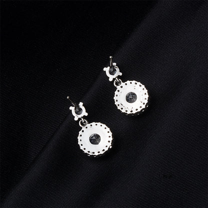 Cubic Zirconia and Silver-Plated Round-Cut Halo Drop Earrings, silver drop earrings for women, styled look