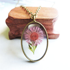 Rose Pressed Flower & 18K Gold-Plated Oval Pendant Necklace
