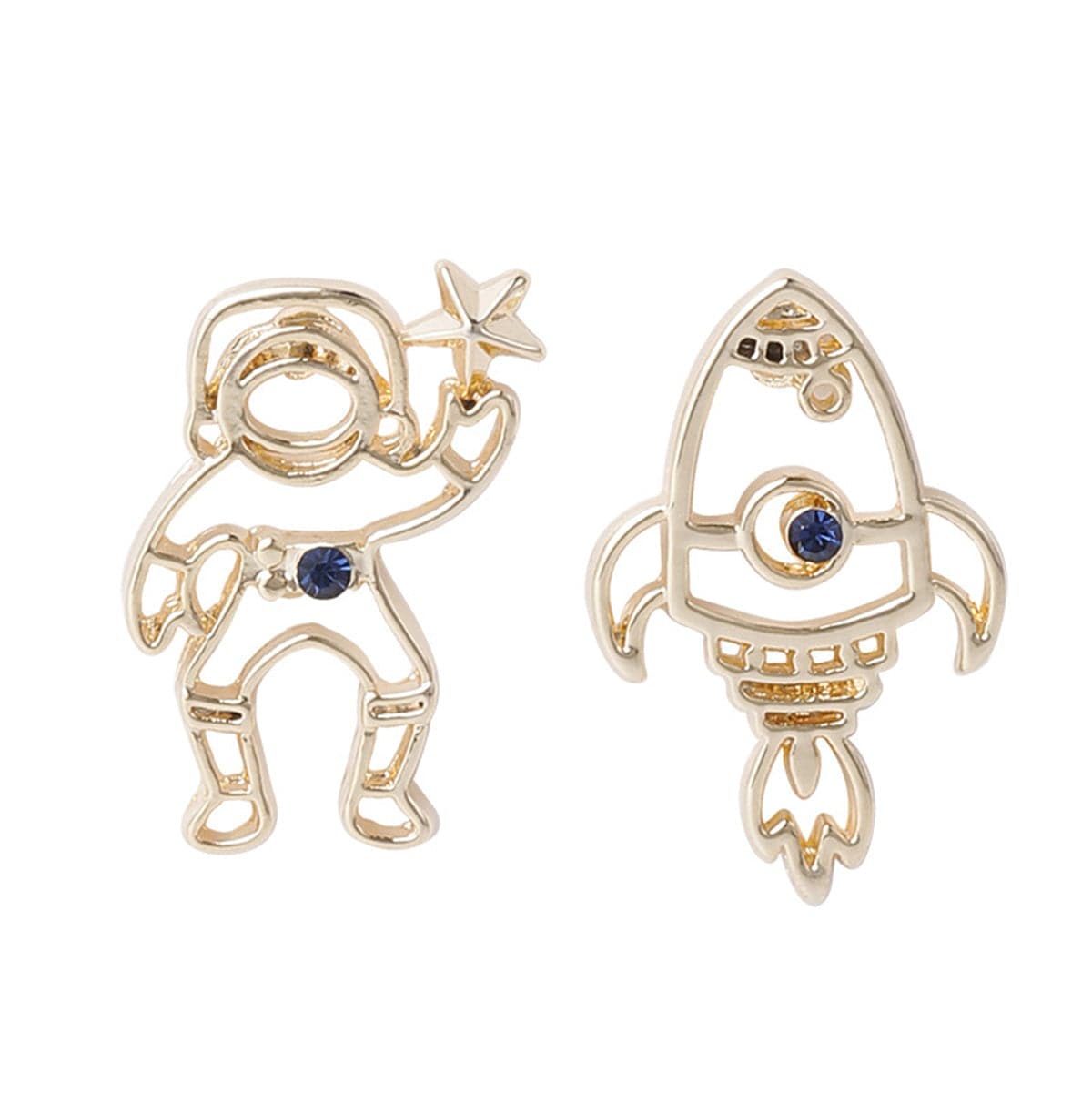 Cubic Zirconia & 18K Gold-Plated Rocket Asymmetrical Stud Earrings