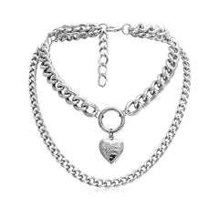 Silver-Plated Heart Figaro Layered Pendant Necklace