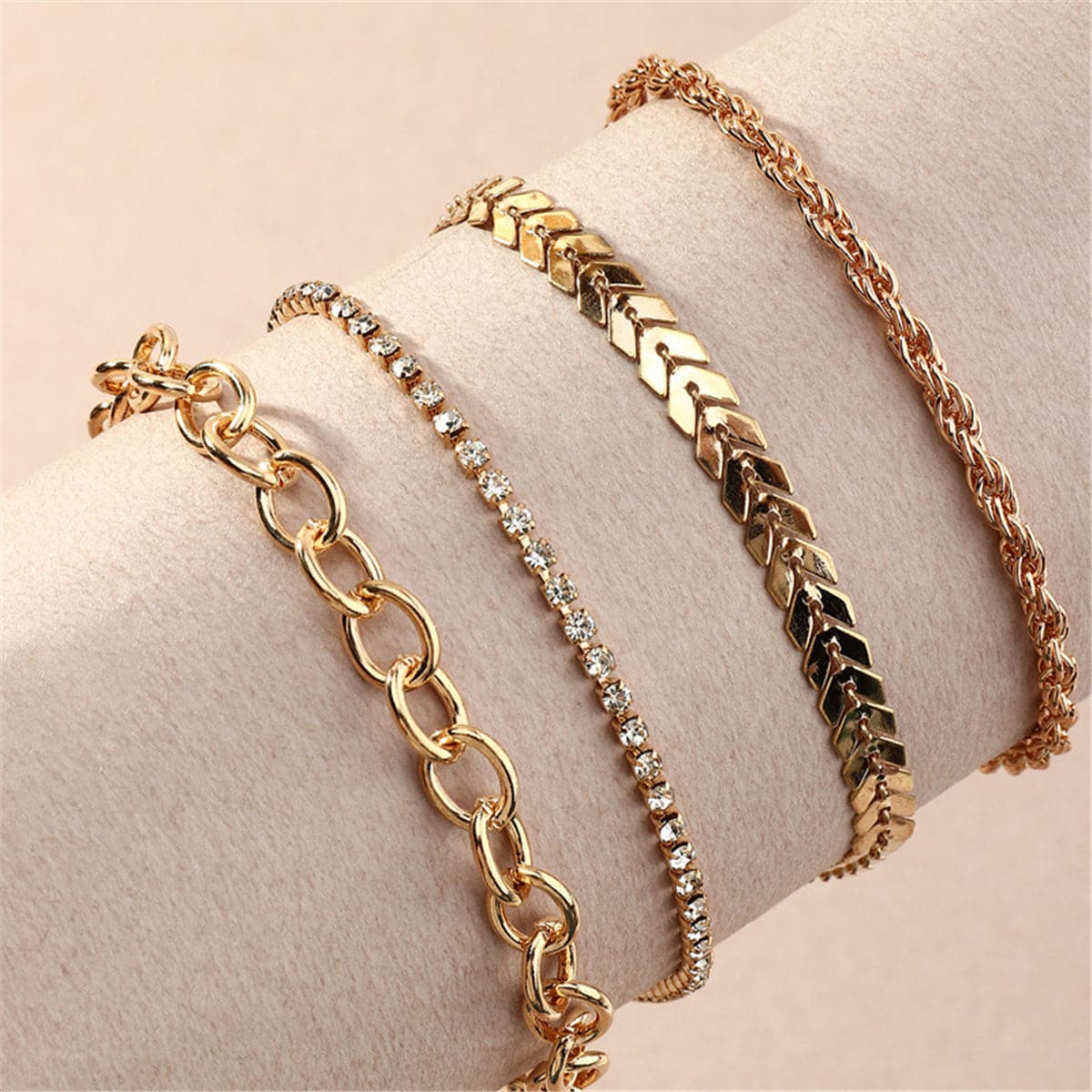 Cubic Zirconia & 18K Gold Plated Twine Anklet Set