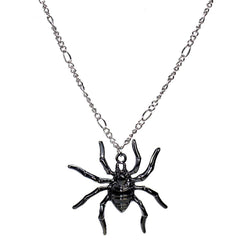 Black & Silver-Plated Spider Pendant Necklace & Drop Earrings