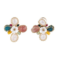 Strawberry Crystal & 18k Gold-Plated Floral Stud Earrings