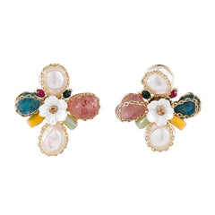 Strawberry Crystal & 18K Gold-Plated Floral Stud Earrings
