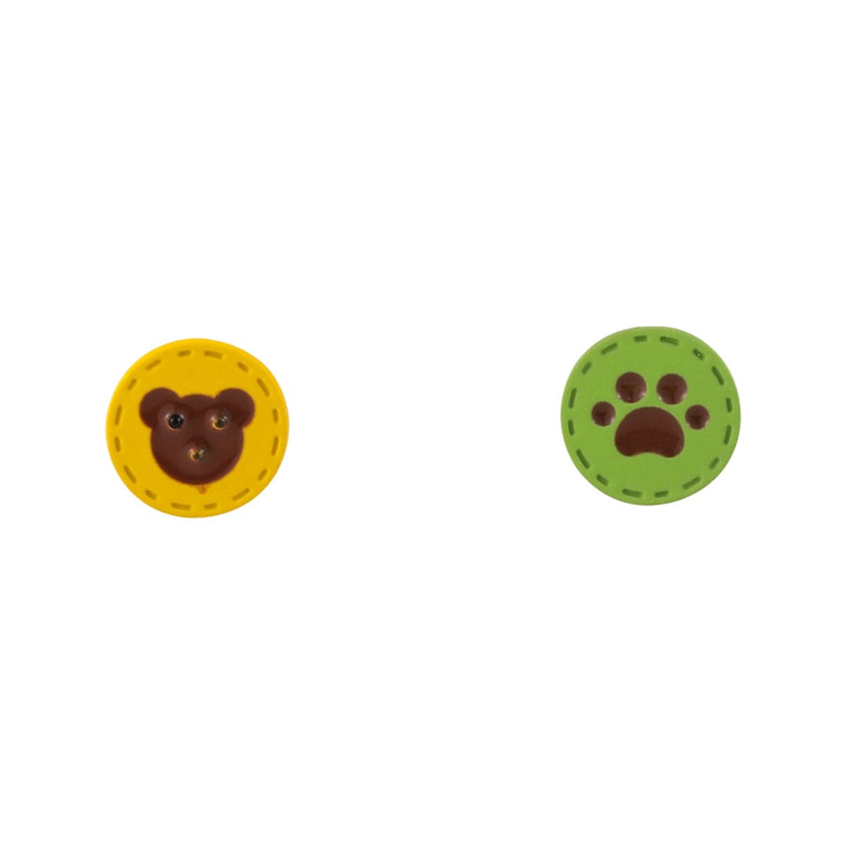 Yellow & Green Enamel Silver-Plated Bear Paw Round Stud Earrings