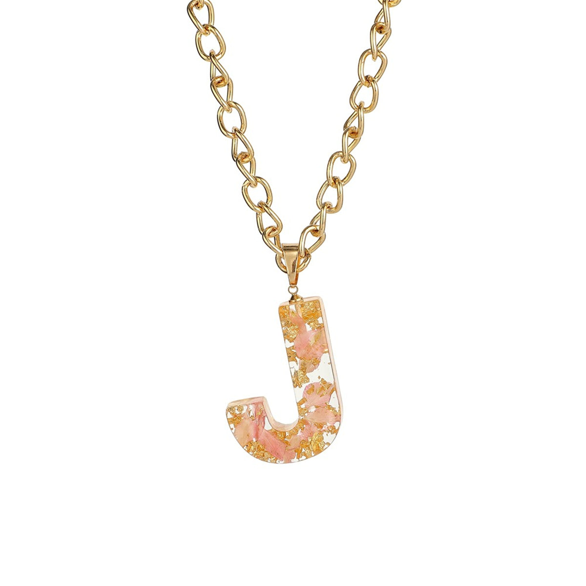 Pink & 18K Gold-Plated Floral Alphabet J Pendant Necklace
