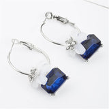 Cubic Zirconia & Blue Crystal Flower Hoop Earrings
