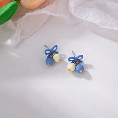 Blue Enamel & 18K Gold-Plated Bow Drop Earrings