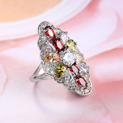 Red Multicolor Crystal and Silver-Plated Pear-Cut Pavé Statement Ring, jewelry gift sets for women, lifestyle look