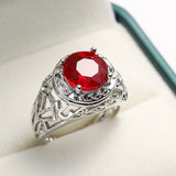 Red Crystal & Silver-Plated Filigree Cocktail Ring