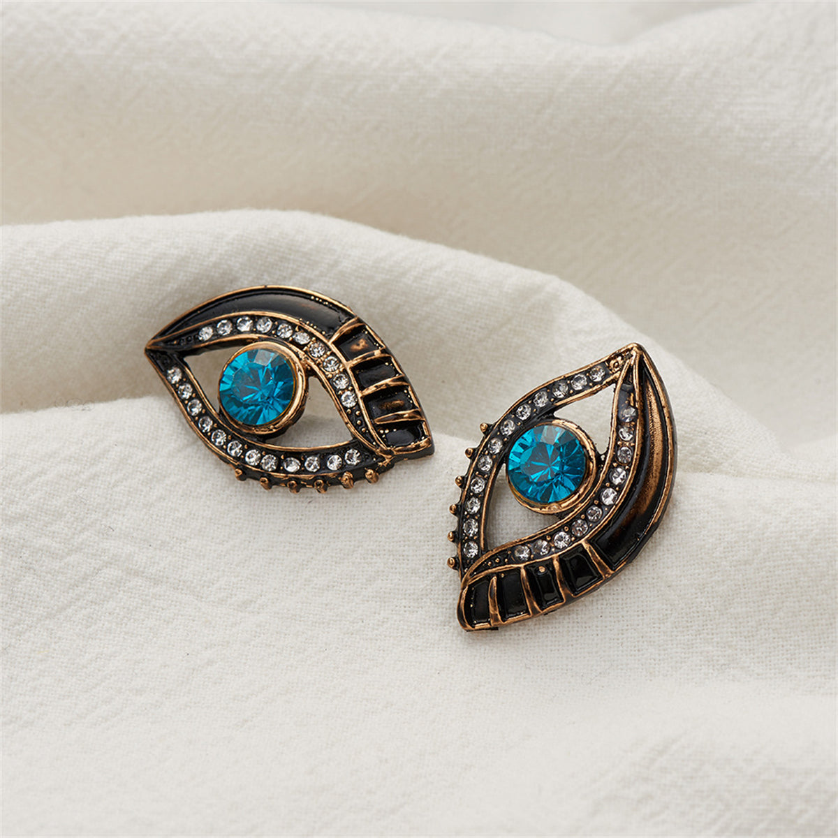 Cubic Zirconia & Enamel 18K Gold-Plated Evil Eye Stud Earrings