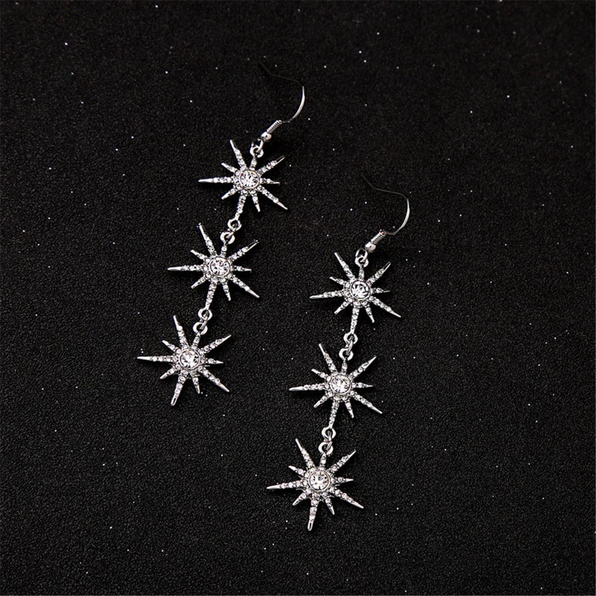 Cubic Zirconia & Silver-Plated Linking Sun Drop Earrings