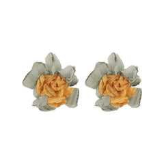 Yellow & Green Chiffon Flower Stud Earrings
