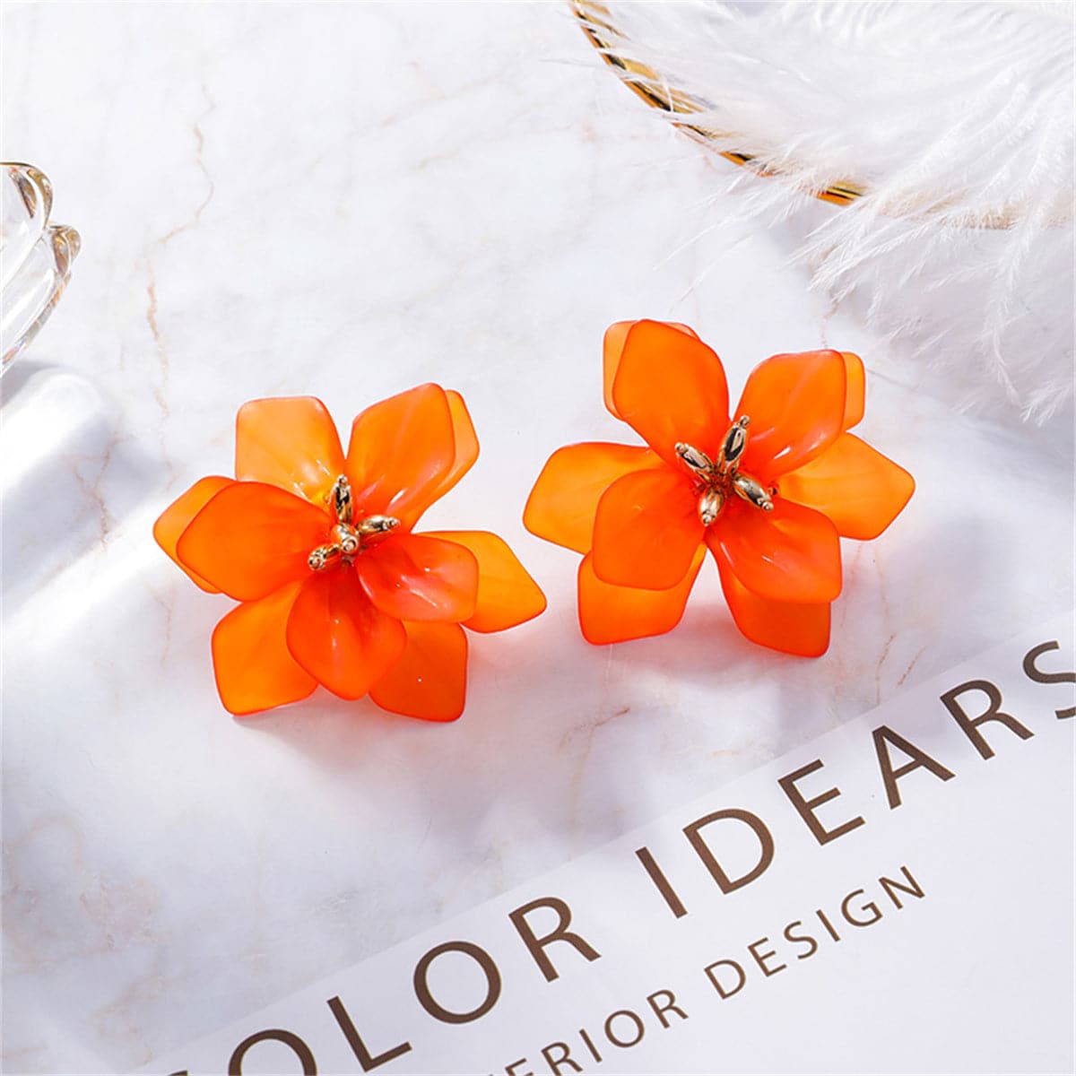 Orange Acrylic & 18K Gold-Plated Floral Stud Earrings