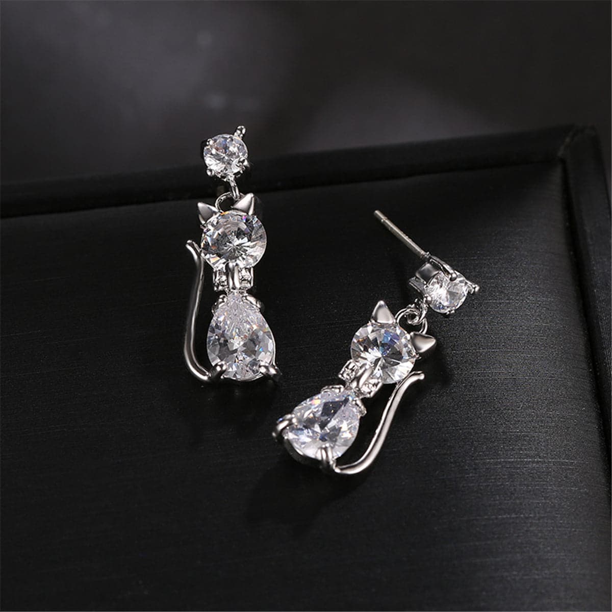 Crystal & Sterling Silver Kitty Drop Earrings - streetregion