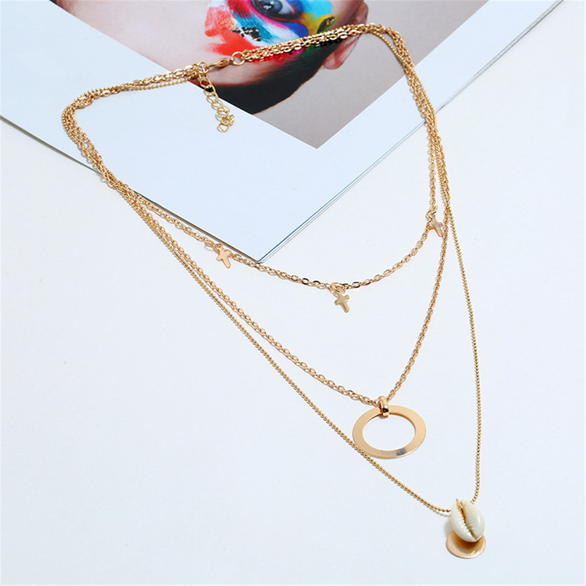 Shell & 18K Gold-Plated Cross Pendant Layered Necklace