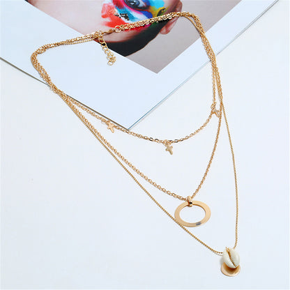 Shell & 18K Gold-Plated Cross Pendant Layered Necklace
