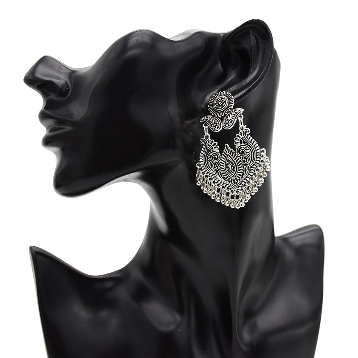 Silver-Plated Floral Bell Drop Earrings