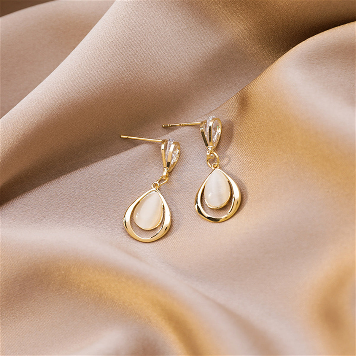 18K Gold-Plated & Clear Crystal Drop Earrings