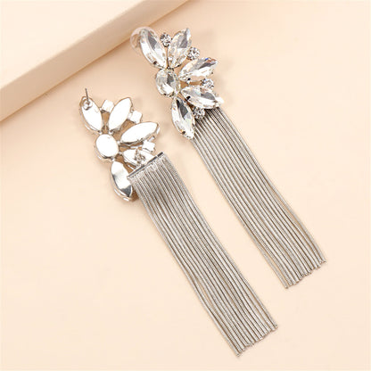 Crystal and Silver-Plated Botany Tassel Drop Earrings, silver drop earrings for women, detail close-up