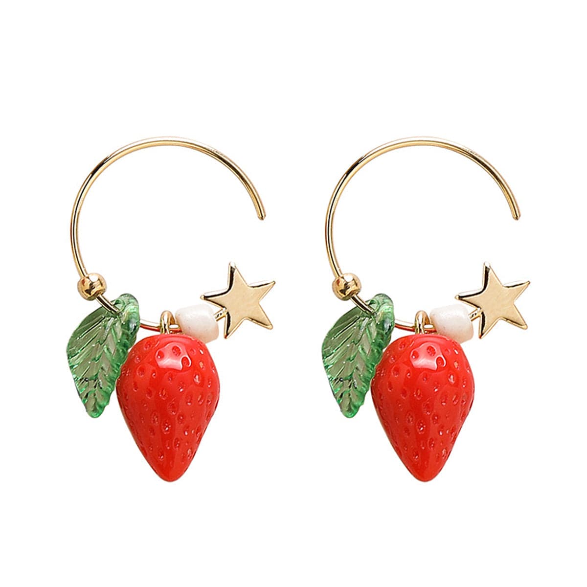 Pearl & Red Resin Strawberry & Star Huggie Earrings