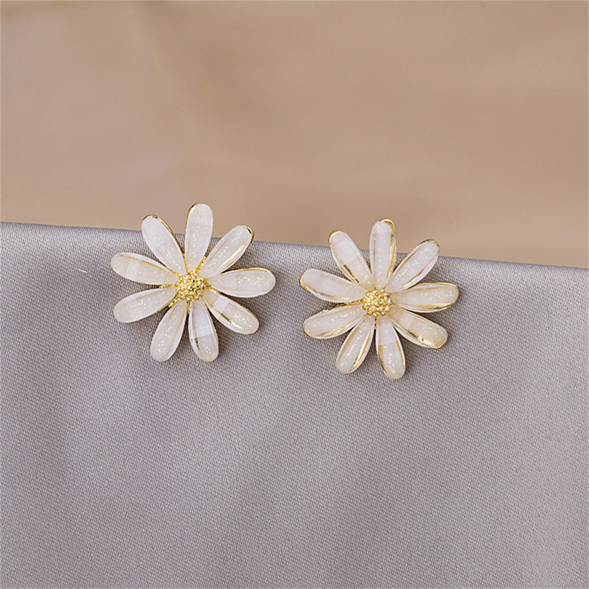 White Acrylic & 18K Gold-Plated Flower Stud Earring