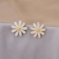 White Acrylic & 18k Gold-Plated Flower Stud Earring