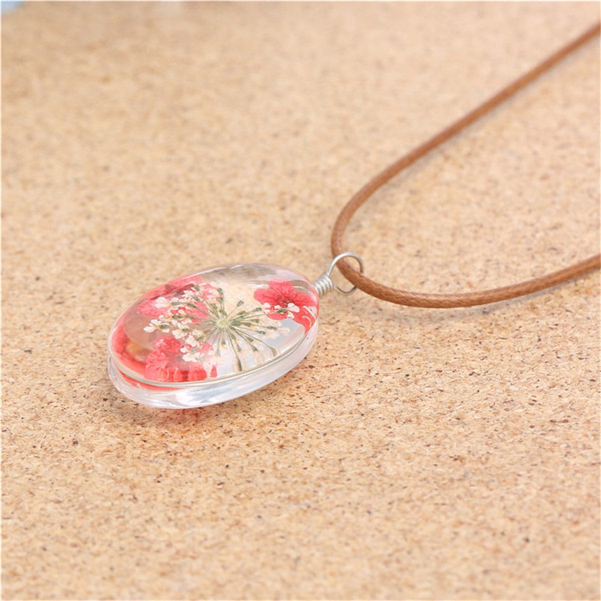 Red Peach Blossom Pendant Necklace
