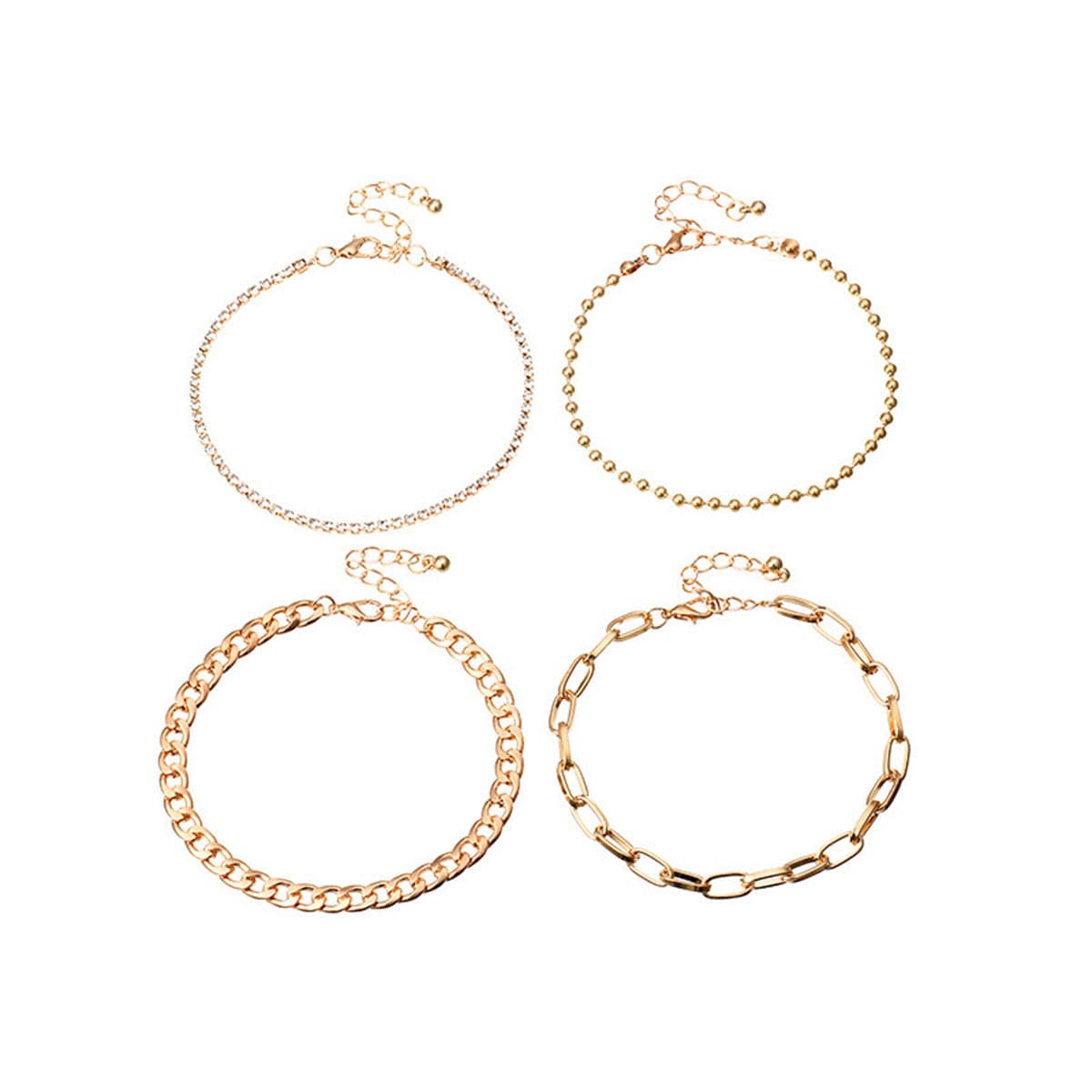 Cubic Zirconia and 18K Gold-Plated Figaro Bead Anklet Set, jewelry gift sets for women, lifestyle look