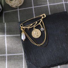 Cubic Zirconia & Pearl 18K Gold-Plated Tassel Brooch