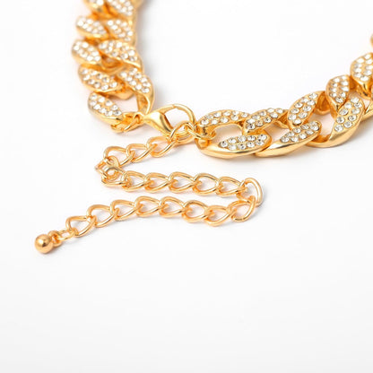 Cubic Zirconia and 18K Gold-Plated Curb Chain Choker Necklace, chunky gold choker necklace, everyday style, styled look