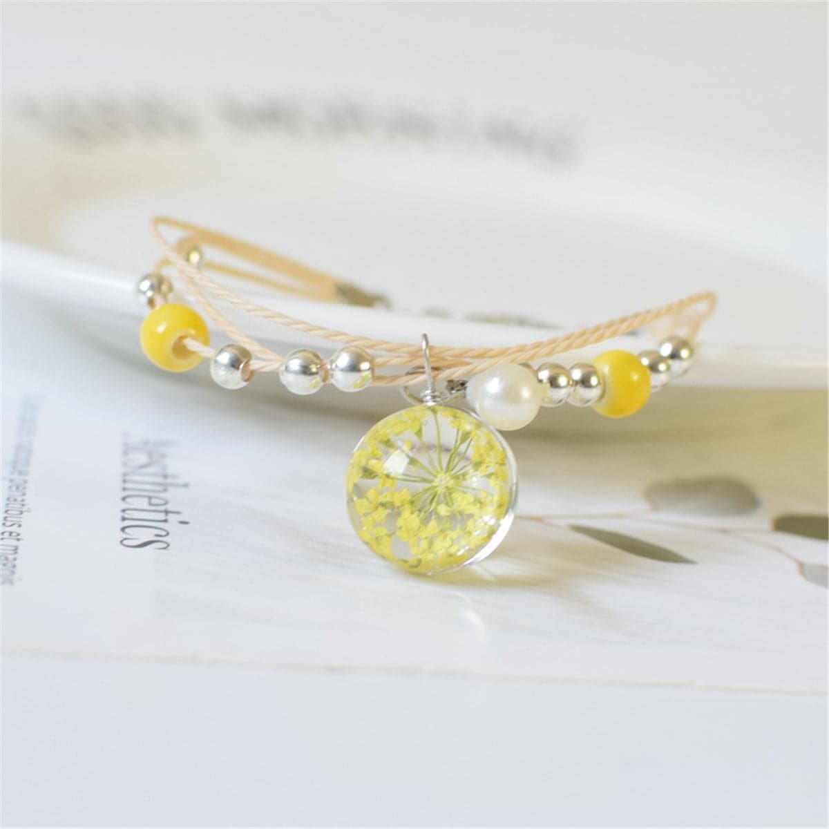 Ceramic & Yellow Gypsophila Resin Charm Bracelet
