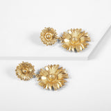 Goldtone Floral Dual-Mum Drop Earrings