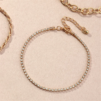 Cubic Zirconia and 18K Gold Plated Twine Anklet Set, jewelry gift sets for women, botanical inspired, detail close-up