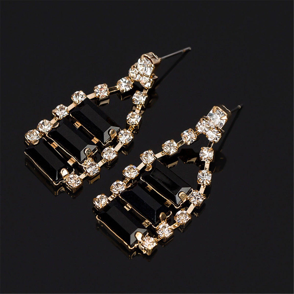 Black Crystal and Cubic Zirconia Drop Earrings and Statement Necklace, drop earrings for women, styled look