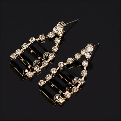 Black Crystal and Cubic Zirconia Drop Earrings and Statement Necklace, drop earrings for women, styled look