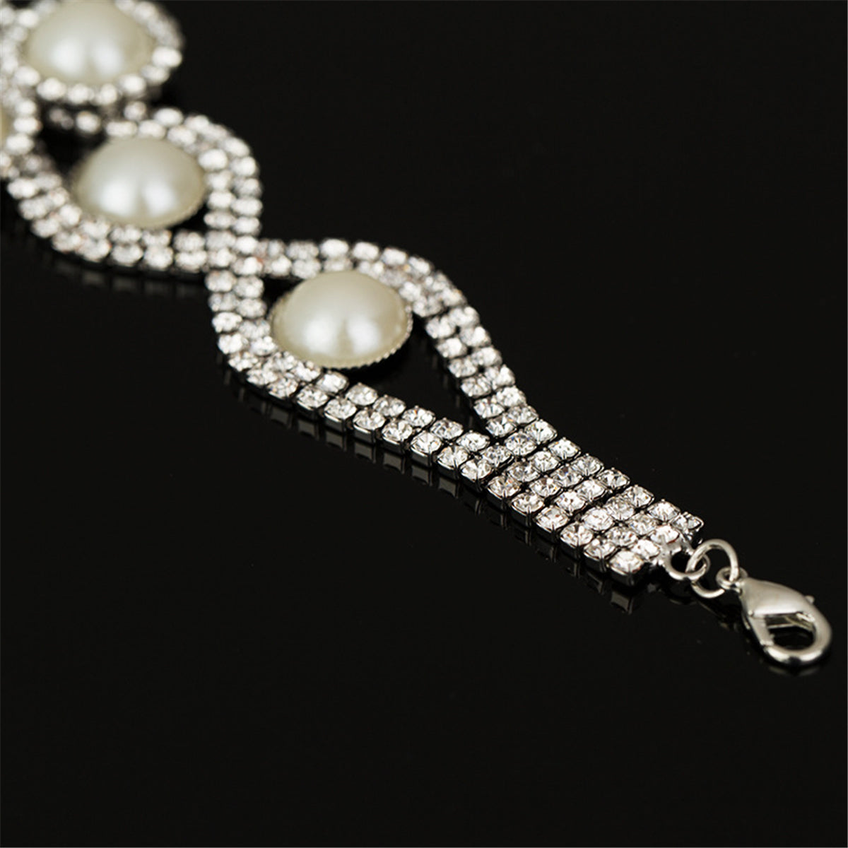 Pearl and Cubic Zirconia Silver-Plated Crossing Bracelet, silver bracelet for women, everyday style, lifestyle look